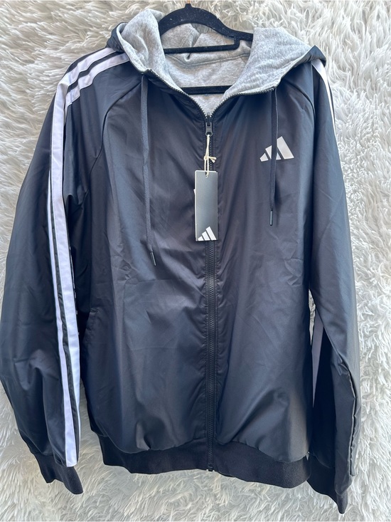 adidas Other - Adidas Black Hooded Track Jacket with White Stripes - reversible